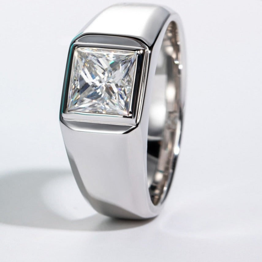 Princess Cut Moissanite Engagement Men Ring