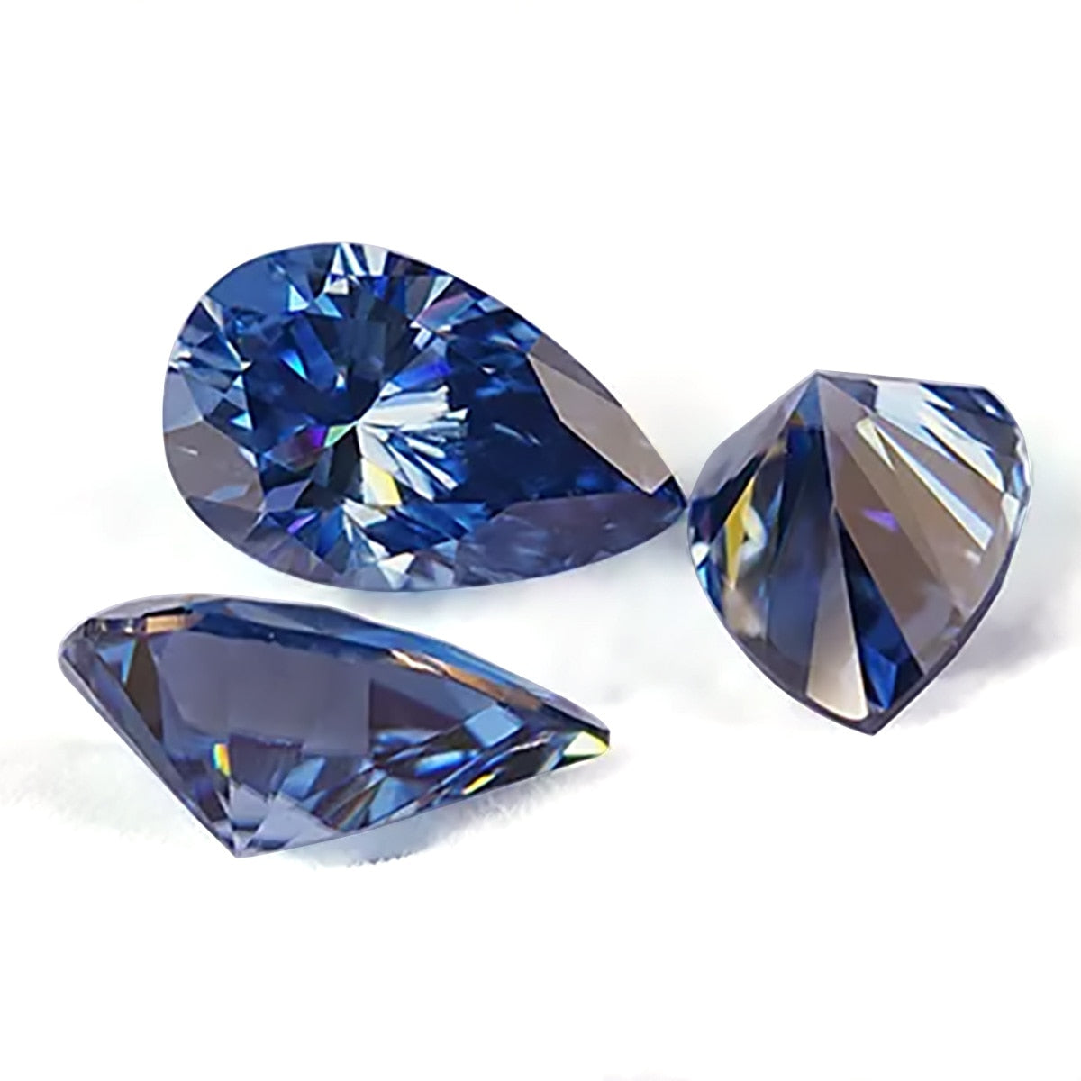 Blue Color. Moissanite Gemstone. Teardrop Shape. From 0.35 to 13.0 Carat.