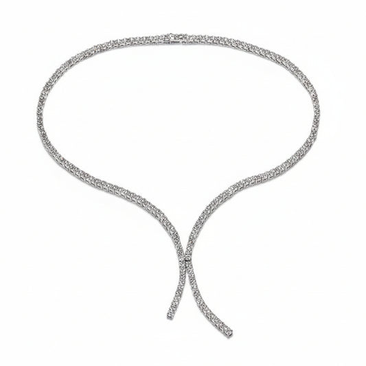 Luxury Moissanite Tennis Necklace. 18K White Gold Plated Silver.
