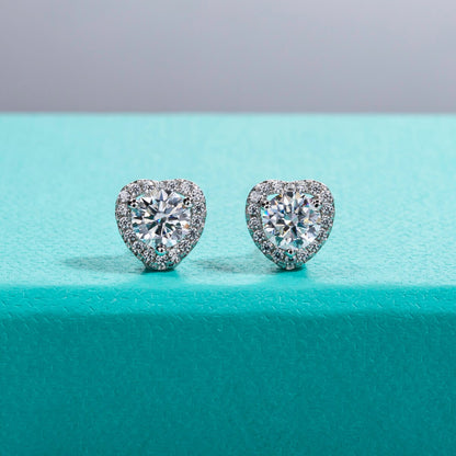 Heart Shape Stud Earrings, Moissanite Diamond. 1.0 Carat. D VVS1.