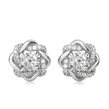 Black and White. Moissanite Stud Earrings. 2.0 Carat. 18K Gold Plated Silver.