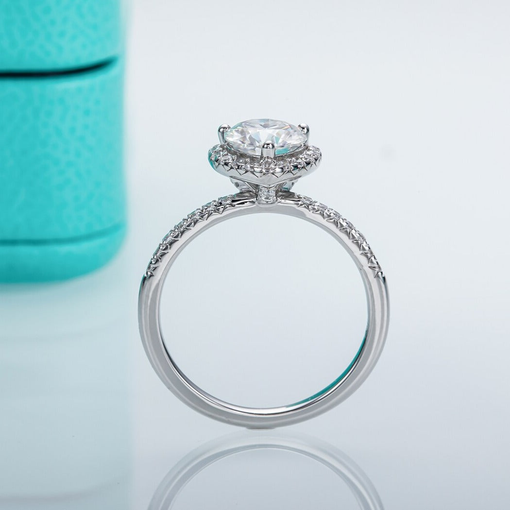 1.0 Carat Moissanite Heart Shape Engagement Ring. 18K White Gold Plated Silver