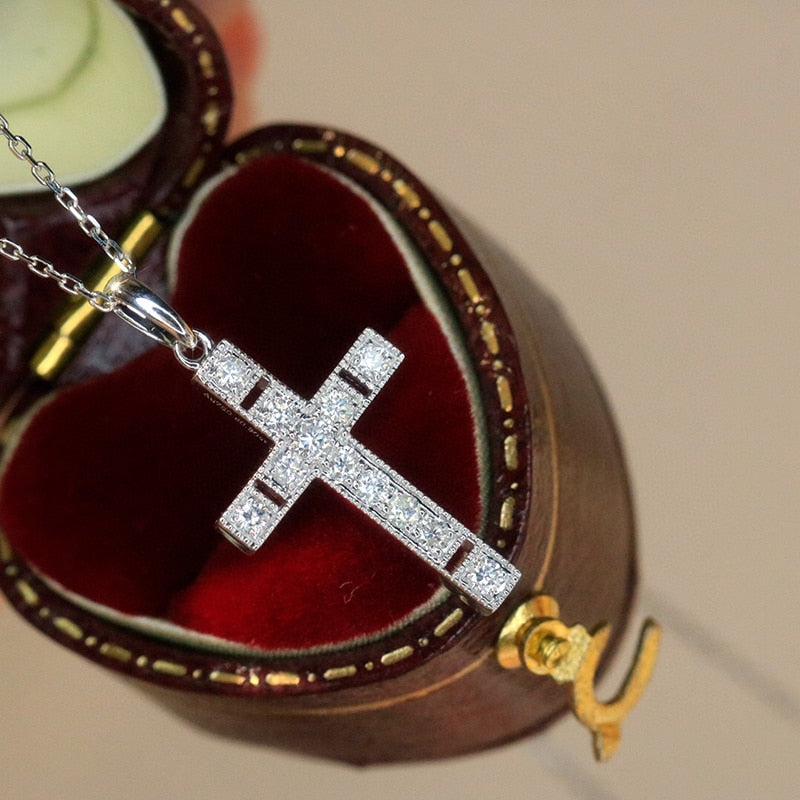 Luxury Diamond Cross. Natural Diamond Pendant Necklace.