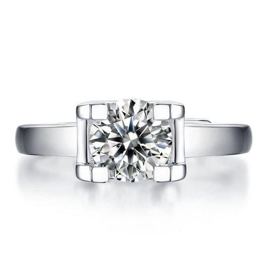 Real Moissanite Ring. Certified Moissanite, D Color VVS1, White Gold Plated Silver.