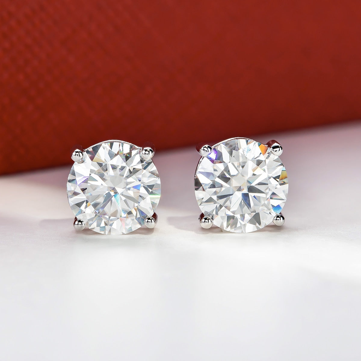 Gold Moissanite Stud Earrings. 4.0 Carat. D VVS1. 14K Gold.