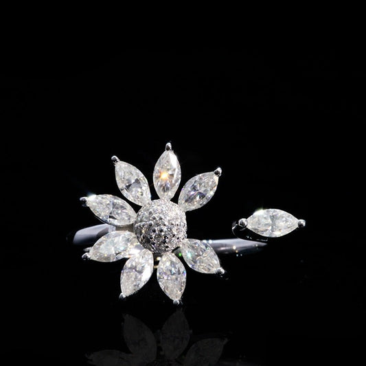 Flower Shape Moissanite Marquise Cut Engagement Ring 18K White Gold