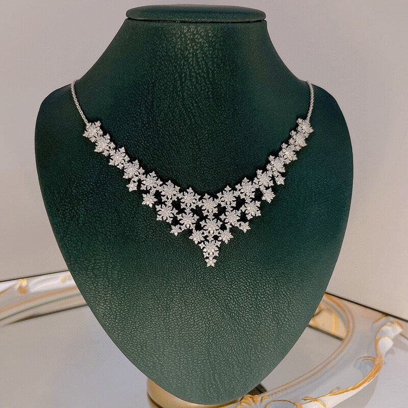 Natural Diamond Snowflake Necklaces. 3.60 Carat. 18K White Gold.