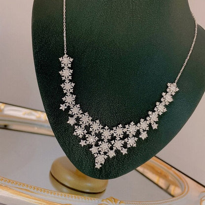 Natural Diamond Snowflake Necklaces. 3.60 Carat. 18K White Gold.