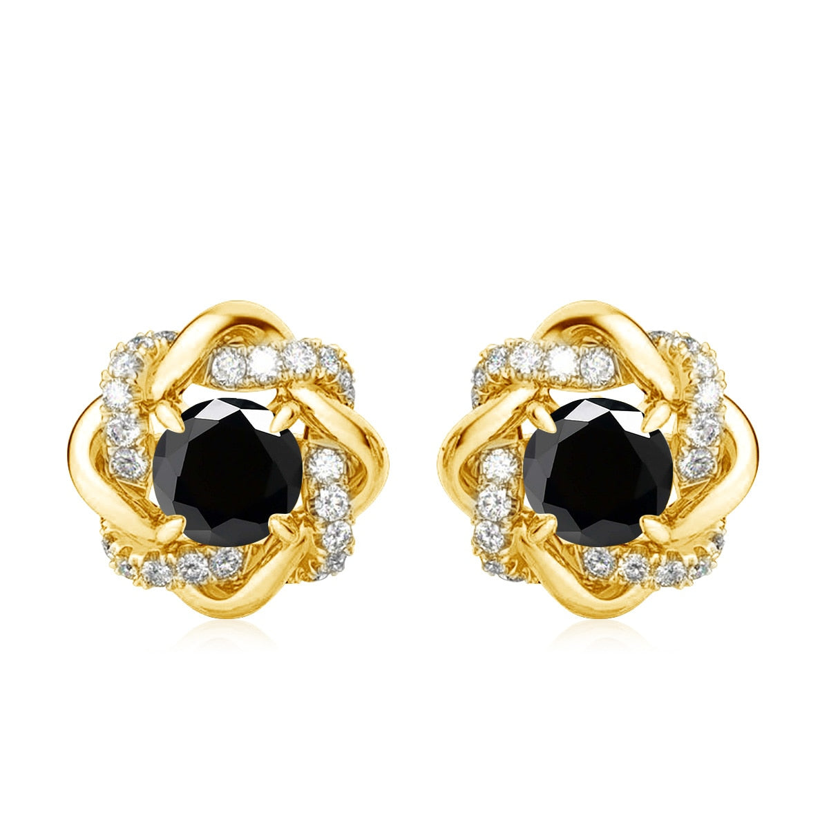 Black and White. Moissanite Stud Earrings. 2.0 Carat. 18K Gold Plated Silver.