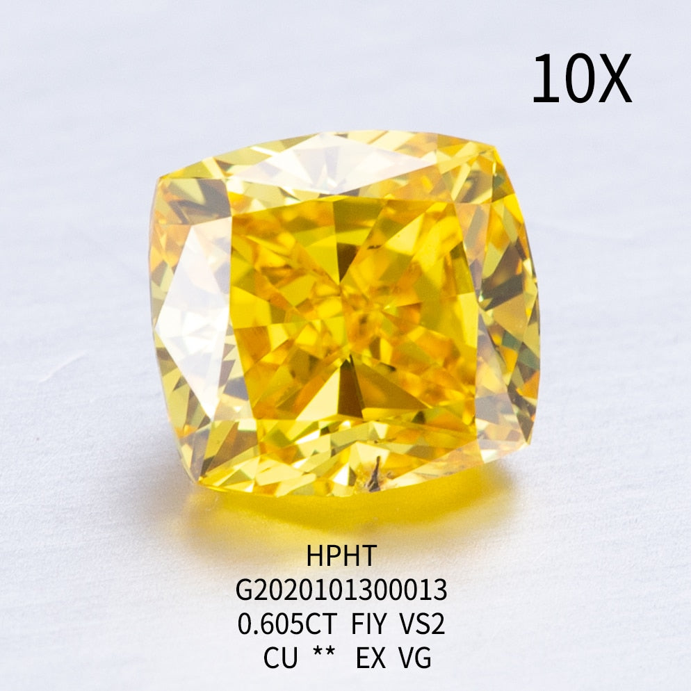 Fancy Intense Yellow Diamond. Cushion Cut. Lab-grown Diamond 0.60 - 0.70  Carat.