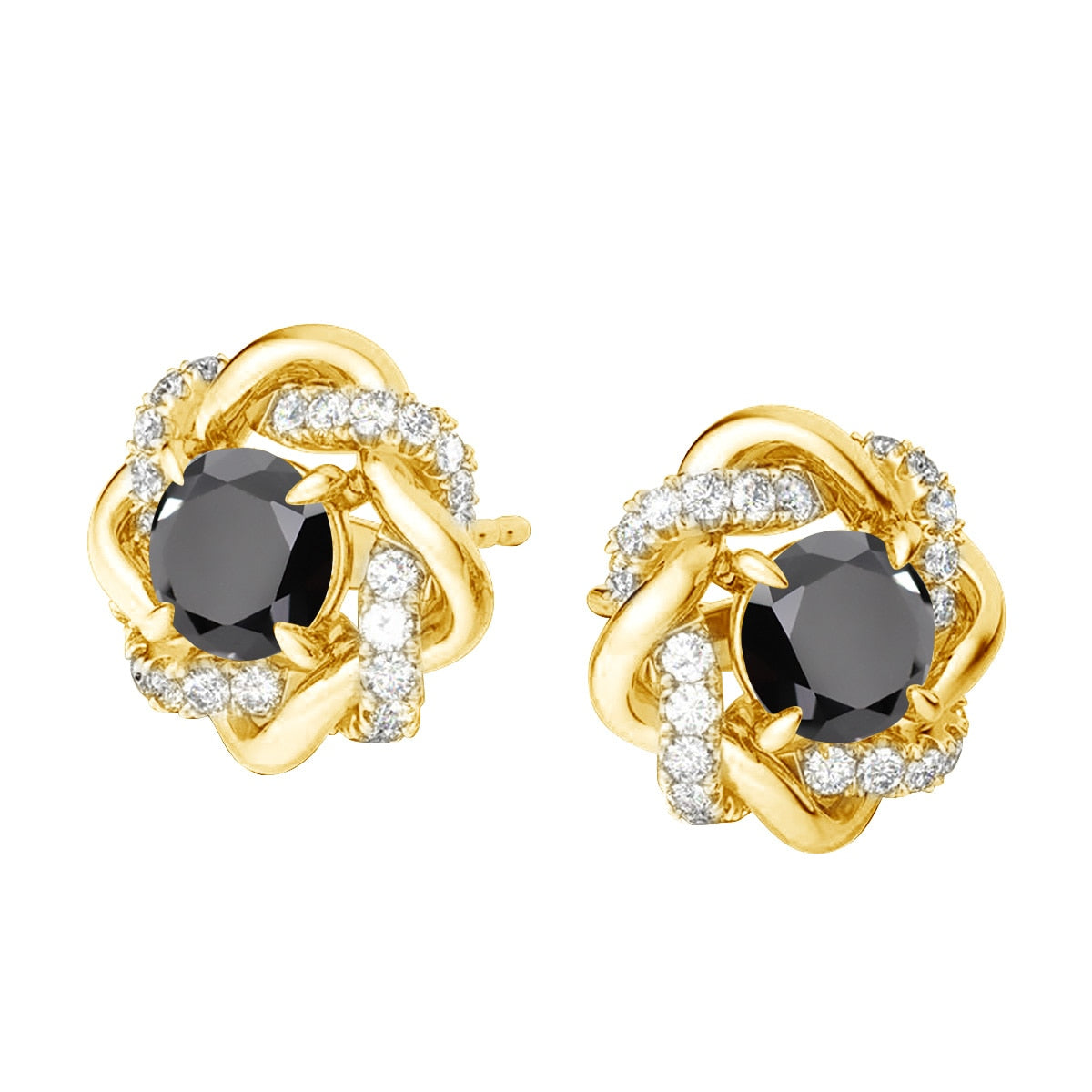 Black and White. Moissanite Stud Earrings. 2.0 Carat. 18K Gold Plated Silver.