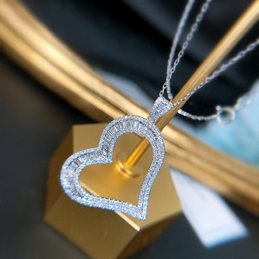 Heart-Shaped Diamond Pendant Necklaces. 0.65 Carat Natural Diamonds.