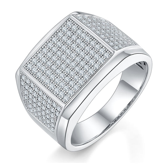 Moissanite Men's Rings. D VVS1. 18K White Gold Plated Silver.