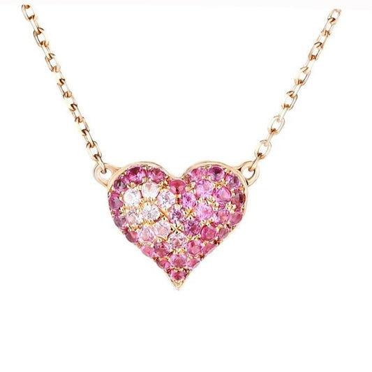 Heart Shape. Pink Sapphire Pendant Necklace.
