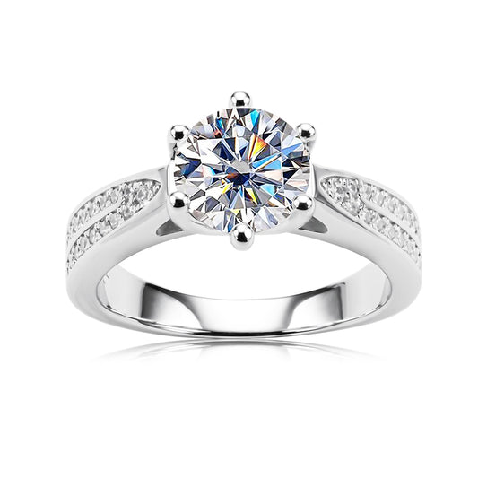 Moissanite Engagement Rings. 2.0 Carat D VVS1. 18K Gold Plated Silver