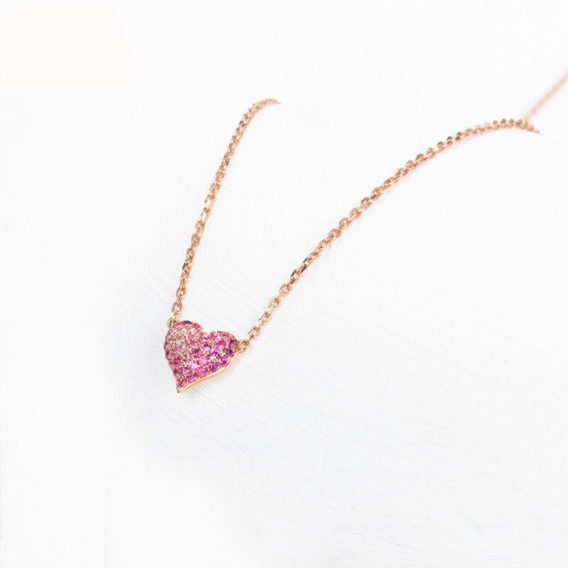 Heart Shape. Pink Sapphire Pendant Necklace.