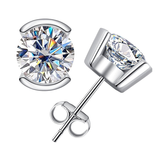 Moissanite Stud Earrings. 1.0 - 2.0 Carat. D VVS1. 18K Gold Plated Silver.