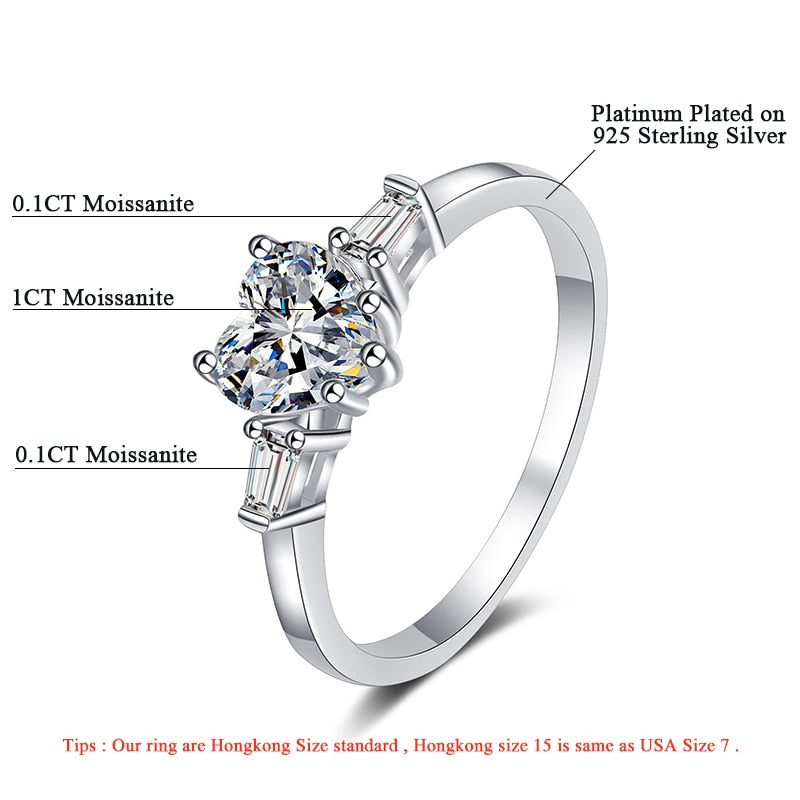 Full Moissanite Engagement Rings. Heart Shape. 1.20 Carat. D VVS1.