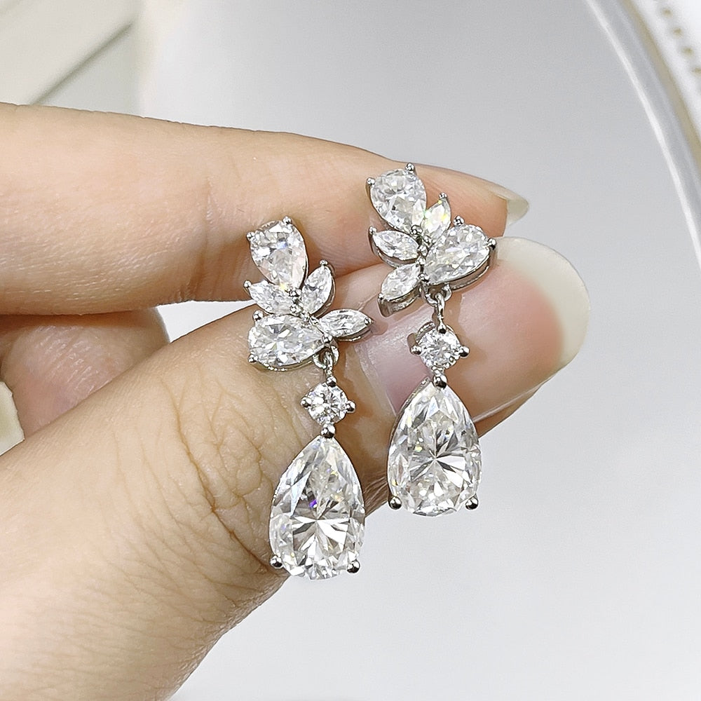 Luxury Moissanite Drop Earrings. Total 8.80 Carat. 18K Gold Plated Silver.