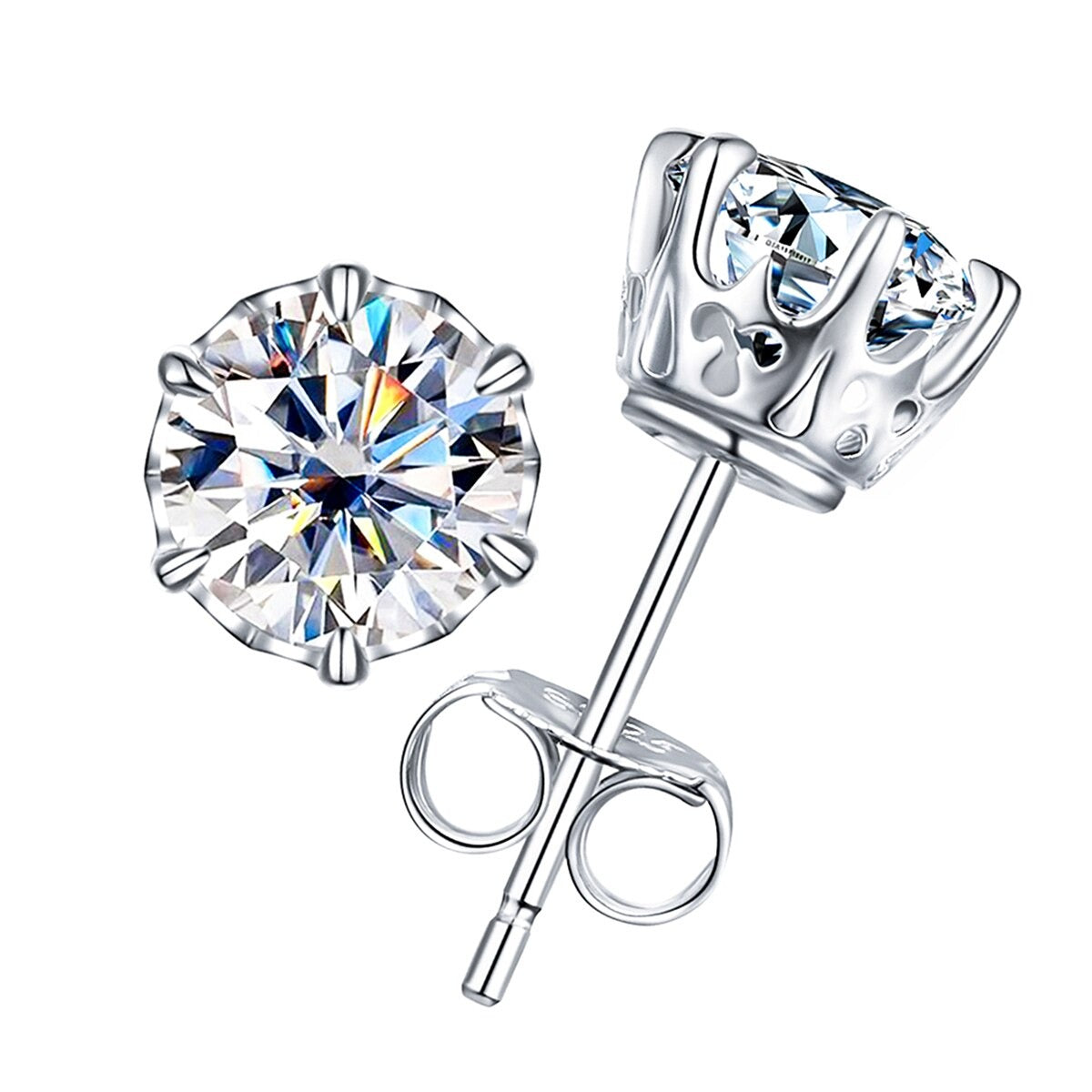 Genuine Moissanite Earrings. 2.0 Carat. 18K White Gold Plated Silver.