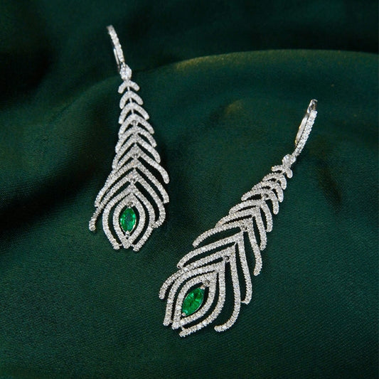 Luxury Natural Emerald and Diamond Earrings. 18K White Gold.