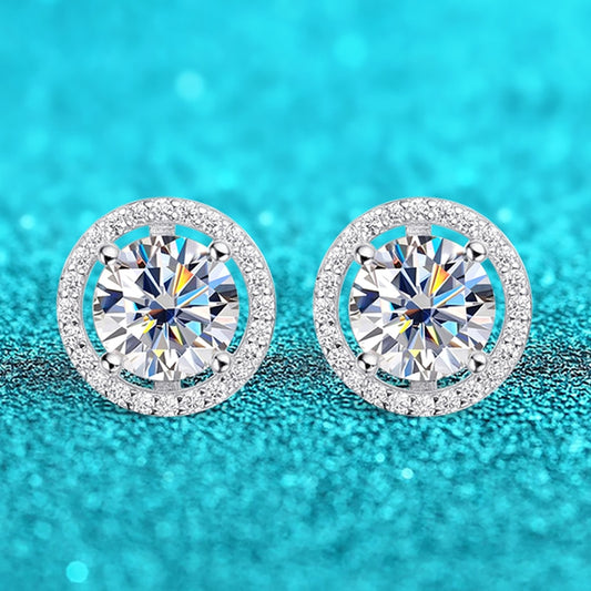 All Moissanite. Stud Earrings. 1.0 to 4.0 Carat. D VVS1. Platinum Plated Silver.