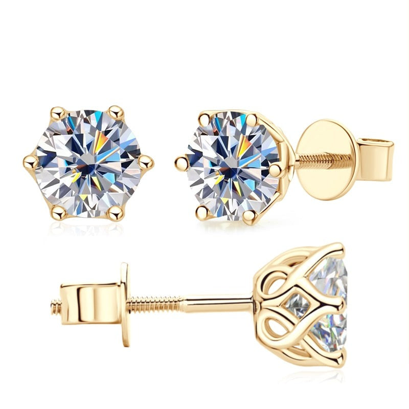 Genuine Gold Moissanite Earrings. Total 1.0 - 2.0 Carat. D VVS1.