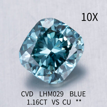 Lab-Grown Diamond. Blue Color. Cushion Cut. 1.16, 2.07 Carat.