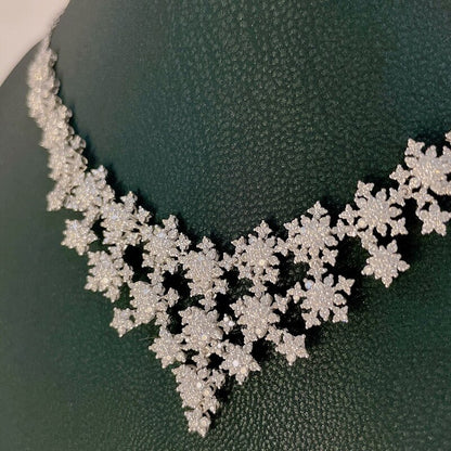 Natural Diamond Snowflake Necklaces. 3.60 Carat. 18K White Gold.