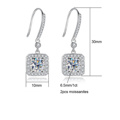 2 Carat Cushion D Color Moissanite Drop Earrings