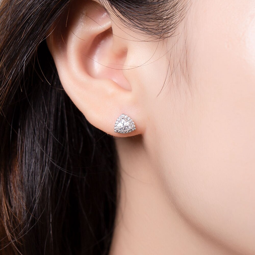 Triangle Cut. Genuine Moissanite Stud Earrings for Women. D VVS1.
