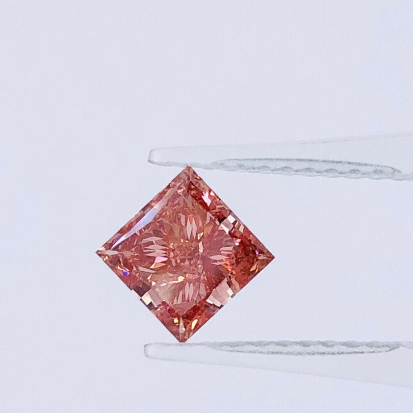 Princess Cut. Fancy Vivid Pink. Lab-Grown Diamond 1.50, 1.20 Carat.