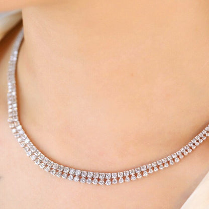 10.0 Carats Natural Diamond Necklaces. 18K White Gold.