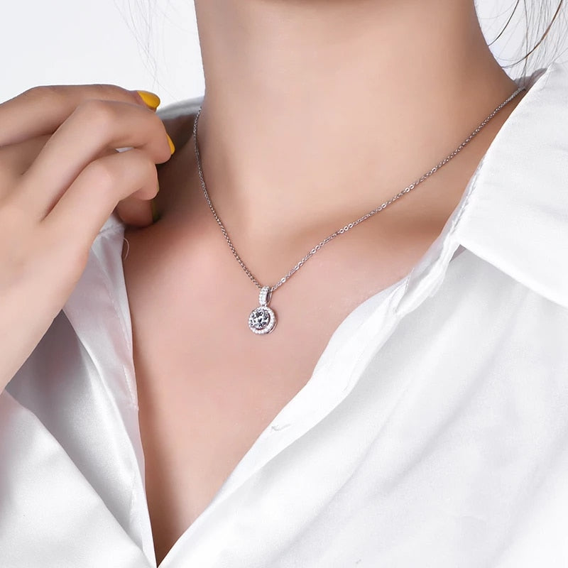 Genuine Moissanite Pendant Necklace 18K Gold plated Silver