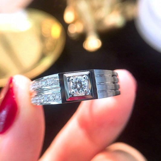 Luxury Natural Diamond Men's Rings. 0.20 Carat. 18K White Gold.